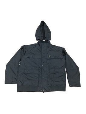CAT Quilted Black Hooded Workwear Jacket XL Insulated Polyester Warm Durable